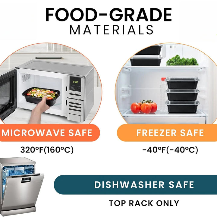 Extra Large &Thick Food Storage Containers with Lids, Reusable Plastic,Disposable Bento Box,Stackable,Microwave/Freezer