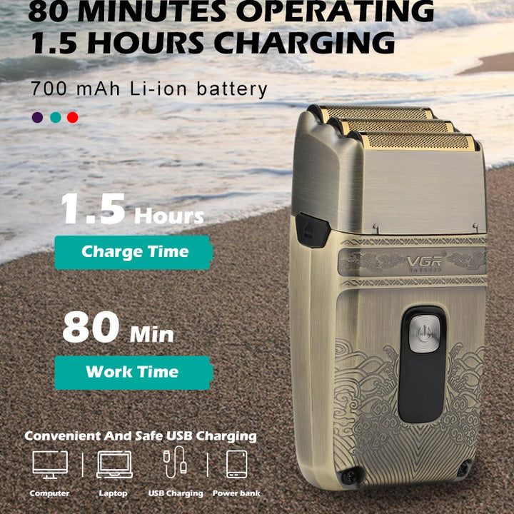 Original VGR Metal Wet Dry Electric Shaver For Men Beard And Hair Facial Electric Razor Balds Head Shaving Machine Rechargeable