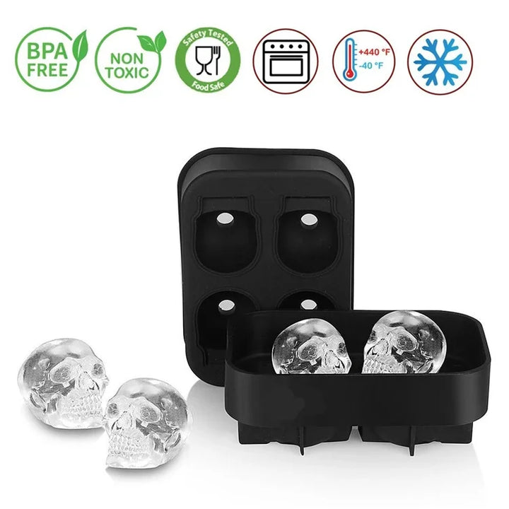 3D Skull Ice Cube Tray, Silicone Ice Maker Molds with Funnel, 4 Cavity Ice Cube Tray for Ice Cream & Party