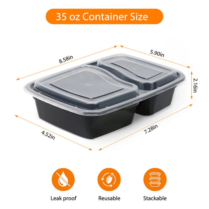20Pcs Two Grid Lunch Box Disposable Portable Lunch Box Microwave Heating Tableware Stackable Plastic Food Storage Container