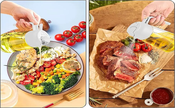 1-2PCS 2in1 Olive Oil Dispenser Bottle 500ml Plastic Oil Sprayer Cooking Oil Spray Tank BBQ Baking Picnic Kitchen Tools for Home