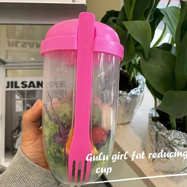 1PC/Portable Salad Cup Breakfast Salad Bowl with Fork School Lunch Box Food Storage Bento Box Yogurt Oatmeal Cereal Milk Cup