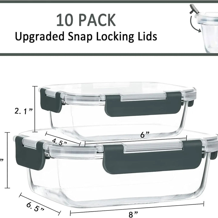 [10-Pack] Glass Meal Prep Containers W/ Lids, MCIRCO Food Storage Containers W/ Snap Locking Lids, Airtight Lunch Containers,