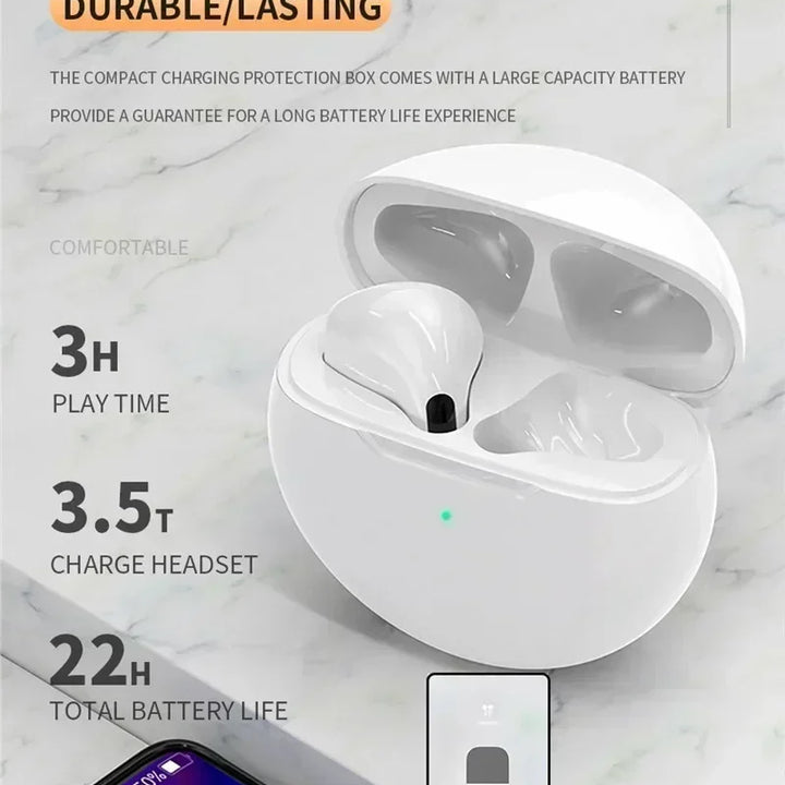 TWS Pro6 Earphone Bluetooth Headphones with Mic 9D Stereo Pro 6 Earbuds for Xiaomi Samsung Android Wireless Bluetooth Headset