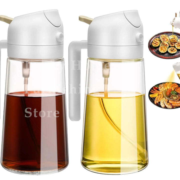 1-2PCS 2in1 Olive Oil Dispenser Bottle 500ml Plastic Oil Sprayer Cooking Oil Spray Tank BBQ Baking Picnic Kitchen Tools for Home