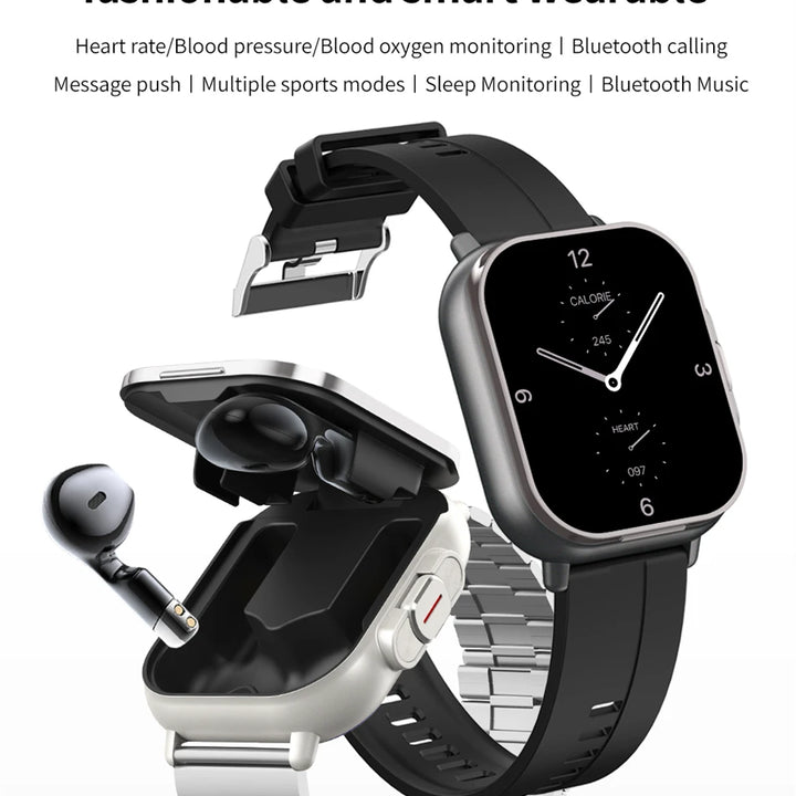 2024 Smart Watch 2 in 1 With Earphone Smartwatch Bluetooth Call Men Watch GPS Track Heart Rate Monitor Play Music SmartWatch