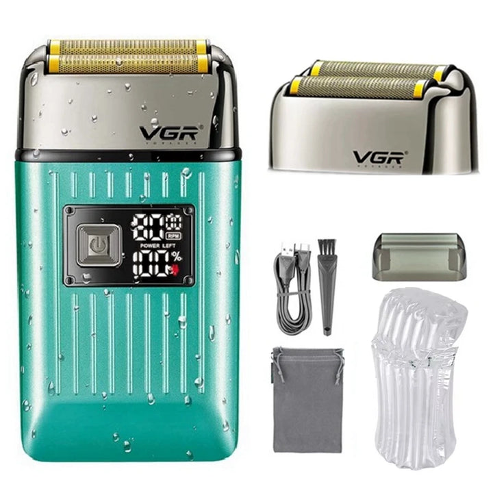 VGR Rechargeable Hair Shaver For Men Wet Dry Face Electric Shaver Beard Electric Razor Bald Head Shaving Machine With Extra Mesh
