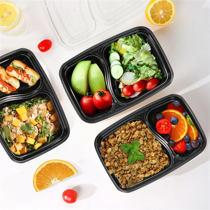 20Pcs Two Grid Lunch Box Disposable Portable Lunch Box Microwave Heating Tableware Stackable Plastic Food Storage Container
