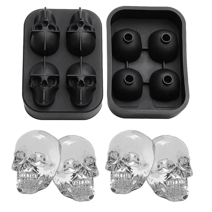 3D Skull Ice Cube Tray, Silicone Ice Maker Molds with Funnel, 4 Cavity Ice Cube Tray for Ice Cream & Party