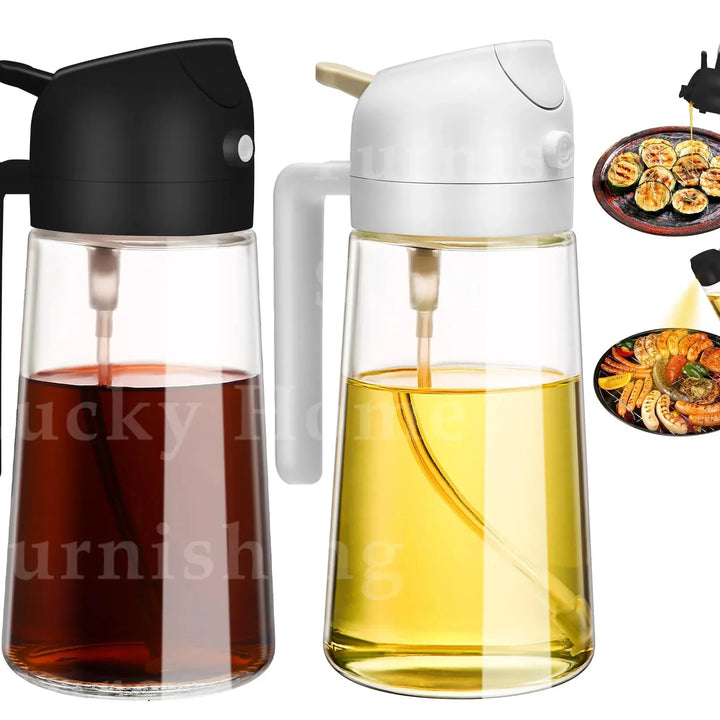 1-2PCS 2in1 Olive Oil Dispenser Bottle 500ml Plastic Oil Sprayer Cooking Oil Spray Tank BBQ Baking Picnic Kitchen Tools for Home