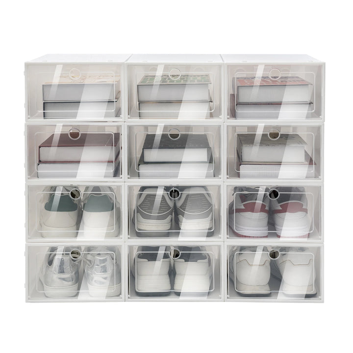 YIYIBYUS 24 Pack Shoe Boxes Plastic Clear Shoe Storage Boxes Stackable Shoe Organizers with Lids
