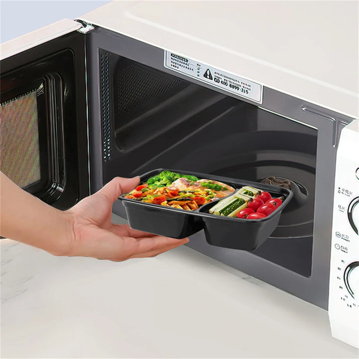20Pcs Two Grid Lunch Box Disposable Portable Lunch Box Microwave Heating Tableware Stackable Plastic Food Storage Container