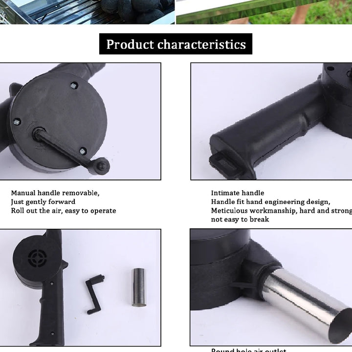 Outdoor Barbecue Fan Hand-cranked Air Blower Portable BBQ Grill Fire Bellows Tools Picnic Camping Accessories Barbeque