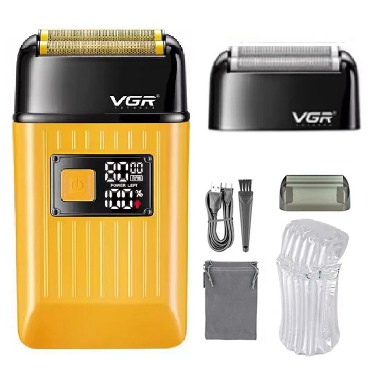 VGR Rechargeable Hair Shaver For Men Wet Dry Face Electric Shaver Beard Electric Razor Bald Head Shaving Machine With Extra Mesh