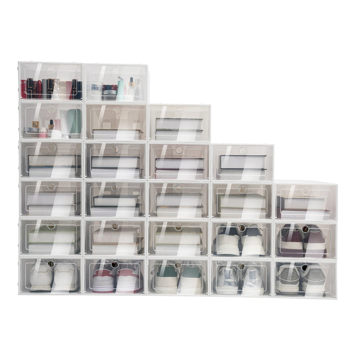 YIYIBYUS 24 Pack Shoe Boxes Plastic Clear Shoe Storage Boxes Stackable Shoe Organizers with Lids