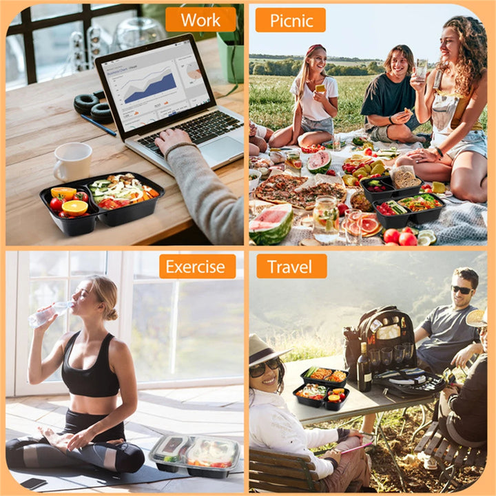 20Pcs Two Grid Lunch Box Disposable Portable Lunch Box Microwave Heating Tableware Stackable Plastic Food Storage Container