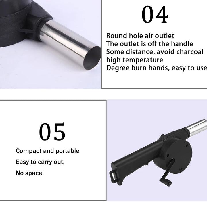 Outdoor Barbecue Fan Hand-cranked Air Blower Portable BBQ Grill Fire Bellows Tools Picnic Camping Accessories Barbeque
