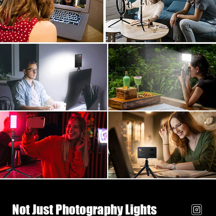 RGB LED Video Light Photography Fill Camera Lighting Panel CRI95+ 2500-9000K LCD Display Cold Shoe For Vlog Live Streaming DSLR