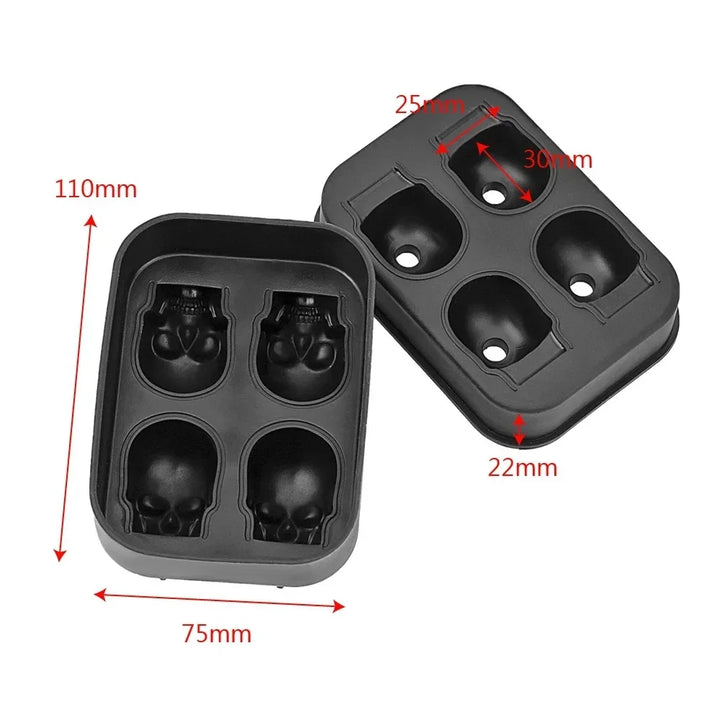 3D Skull Ice Cube Tray, Silicone Ice Maker Molds with Funnel, 4 Cavity Ice Cube Tray for Ice Cream & Party