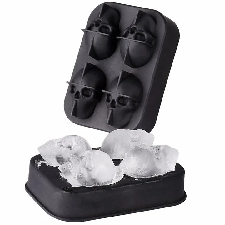 3D Skull Ice Cube Tray, Silicone Ice Maker Molds with Funnel, 4 Cavity Ice Cube Tray for Ice Cream & Party