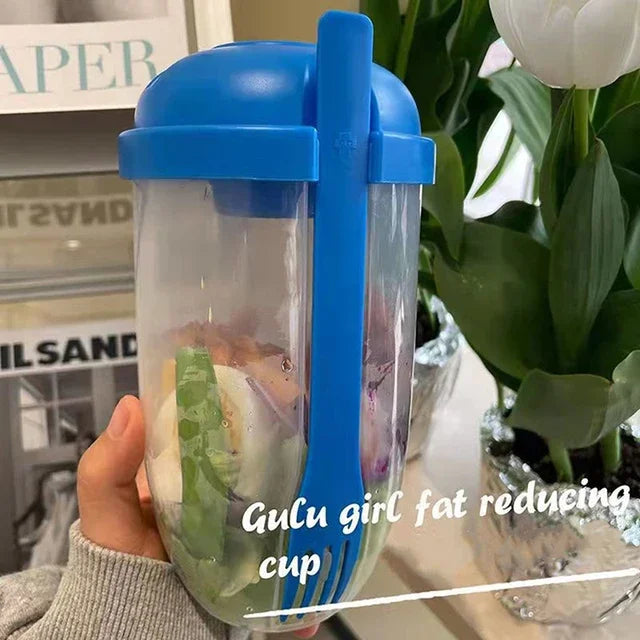 1PC/Portable Salad Cup Breakfast Salad Bowl with Fork School Lunch Box Food Storage Bento Box Yogurt Oatmeal Cereal Milk Cup