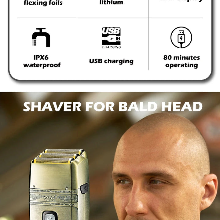 Original VGR Metal Wet Dry Electric Shaver For Men Beard And Hair Facial Electric Razor Balds Head Shaving Machine Rechargeable